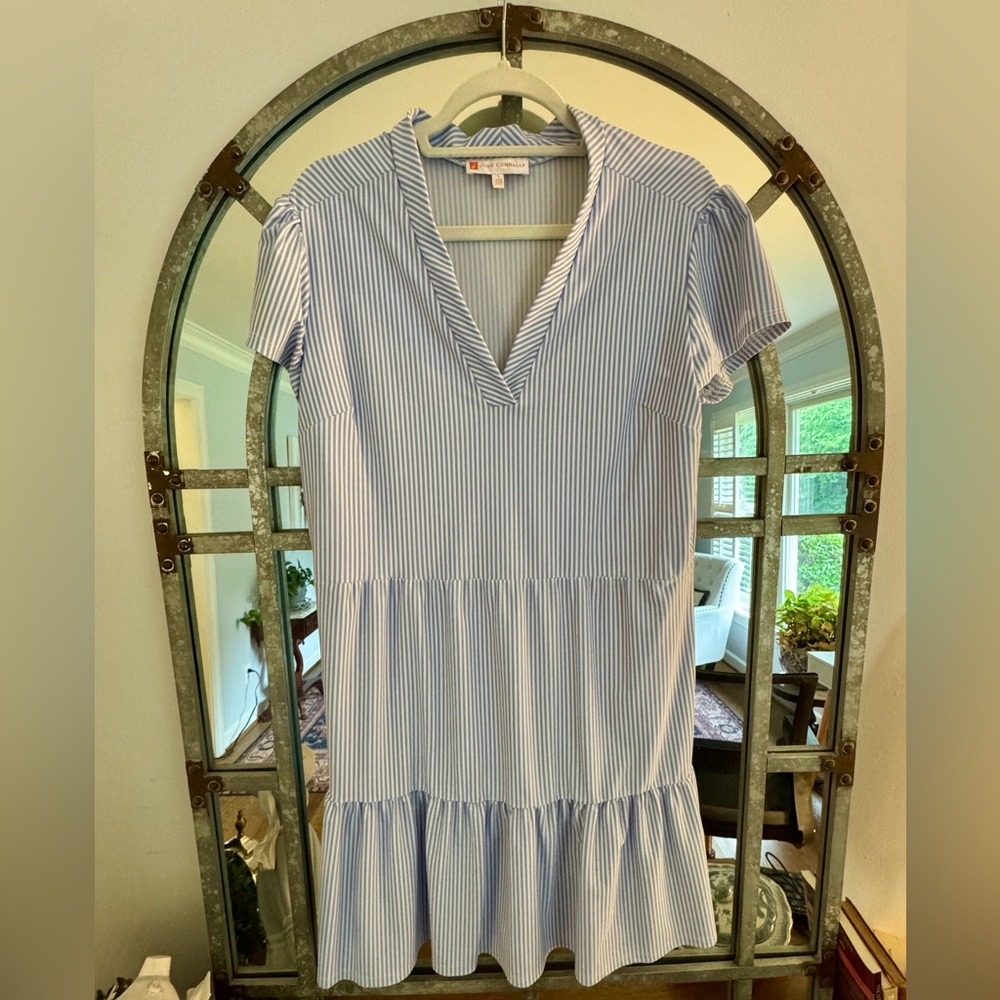 Jude Connally Ginger Dress in Sky Blue and White Jude Cloth